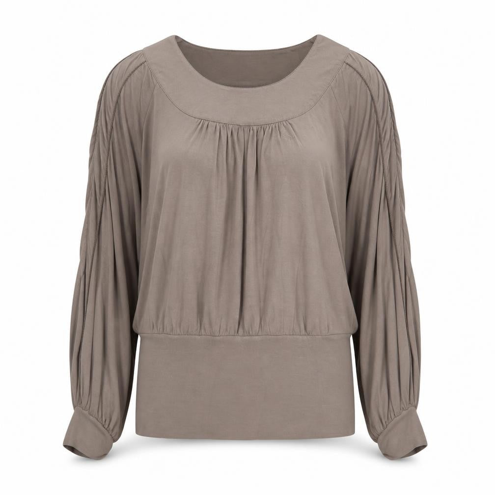 Front view of Part Two women’s grey viscose basic blouse, size L, scoop neck