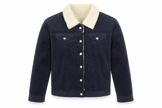 Front view of 2bella women’s blue jacket, size L, snap - fluffy lining