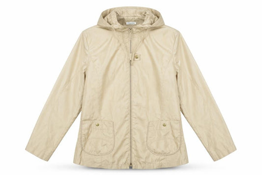Front view of Tayberry women’s beige jacket, size M, zip