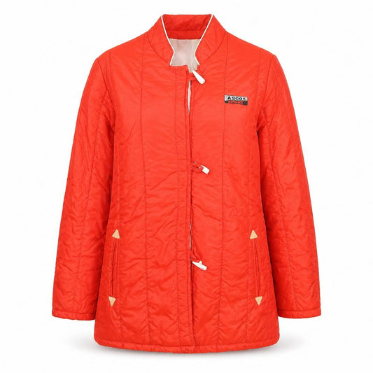 Front view of Ascot Sport women’s red quilted jacket, size UK 12, toggle