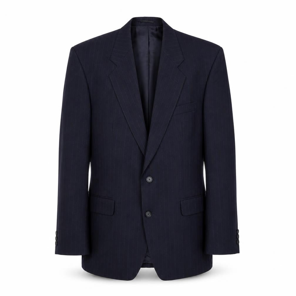 Front view of Marks & Spencer men’s blue striped wool jacket suit jacket, size 40, regular