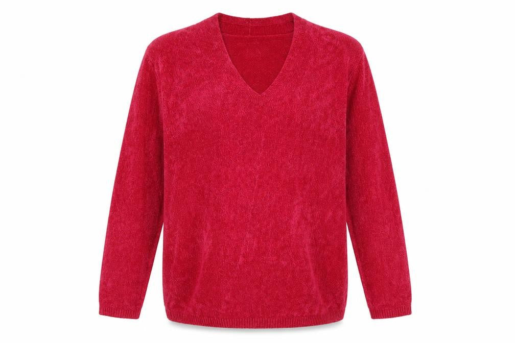 Front view of Marks & Spencer women’s pink v-neck viscose jumper, size UK 10