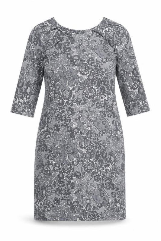 Front view of Dorothy Perkins women’s grey floral polyester a-line, size UK 10, round neck pullover