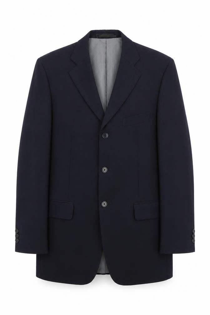 Front view of Marks & Spencer men’s blue polyester jacket suit jacket, size 38, regular