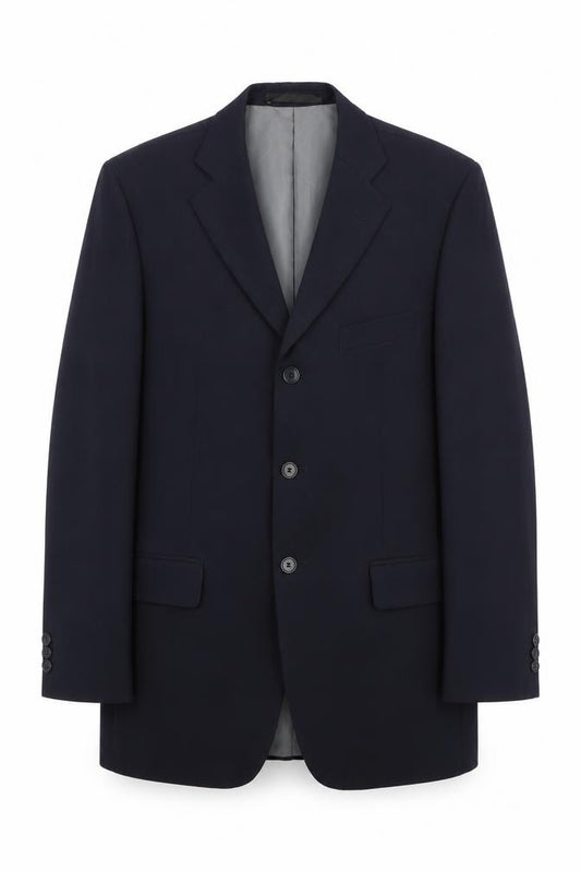 Front view of Marks & Spencer men’s blue polyester jacket suit jacket, size 38, regular