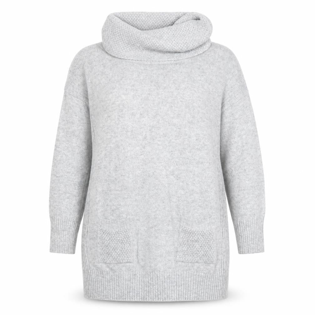 Front view of M&Co women’s grey roll neck cotton jumper, size UK 14