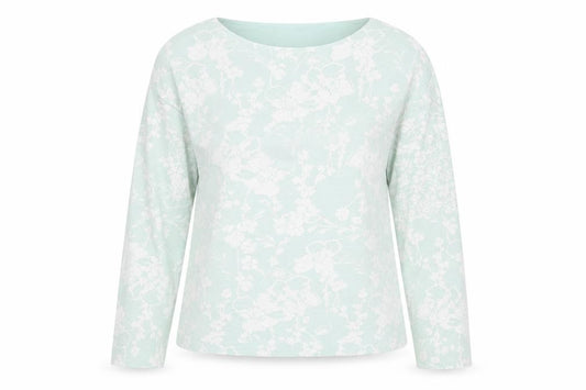 Front view of Boohoo women’s green round neck floral viscose jumper, size S