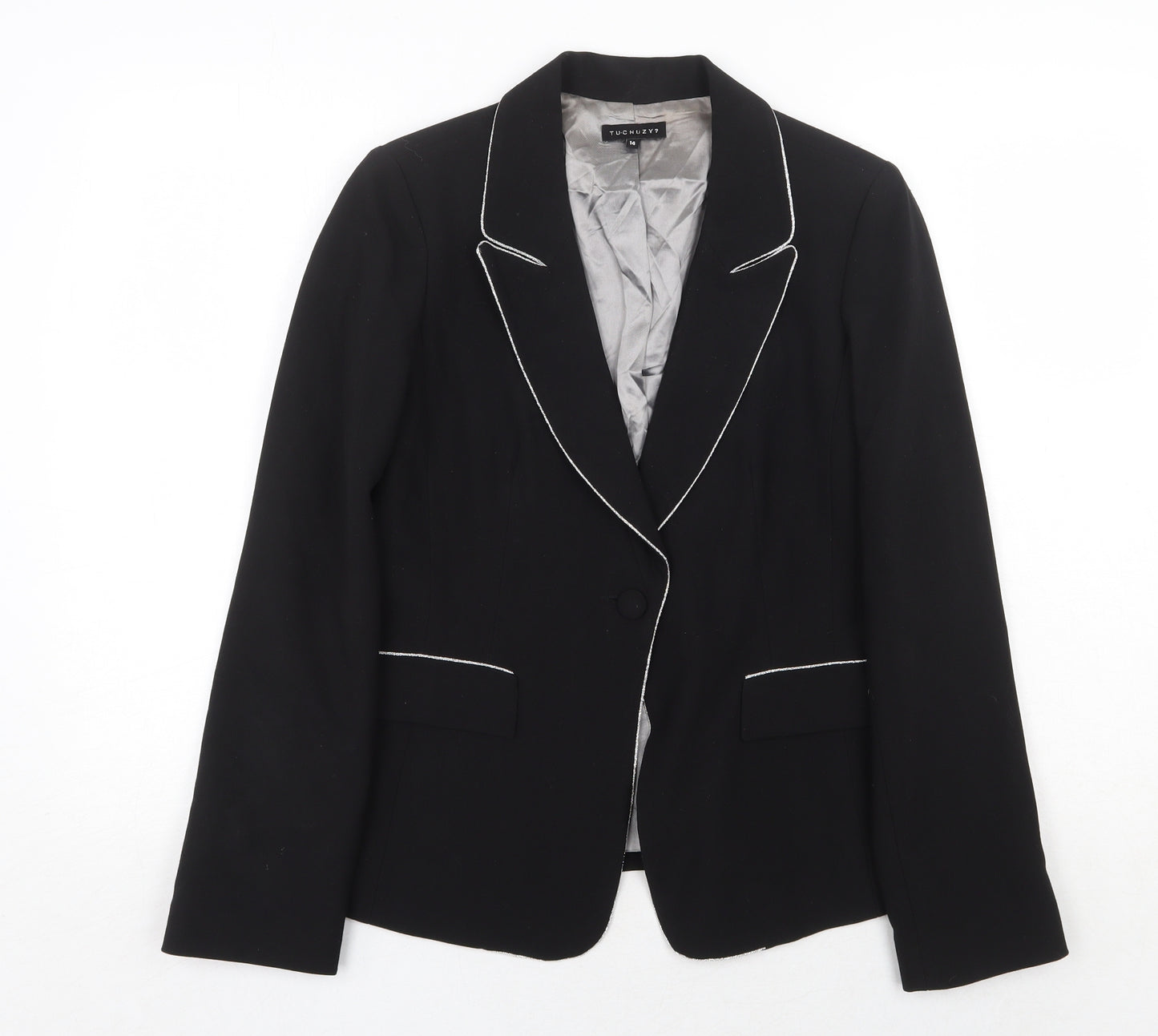 Tuchuzy Womens Black Polyester Jacket Blazer Size 14 Button