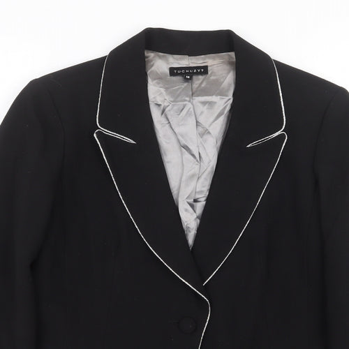 Tuchuzy Womens Black Polyester Jacket Blazer Size 14 Button