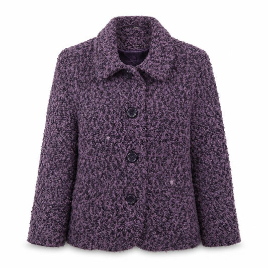 Front view of EWM women’s purple jacket blazer, size UK 10, button