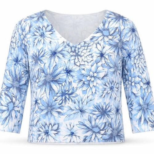 Kaliko Womens Blue V-Neck Floral Viscose Pullover Jumper Size 14