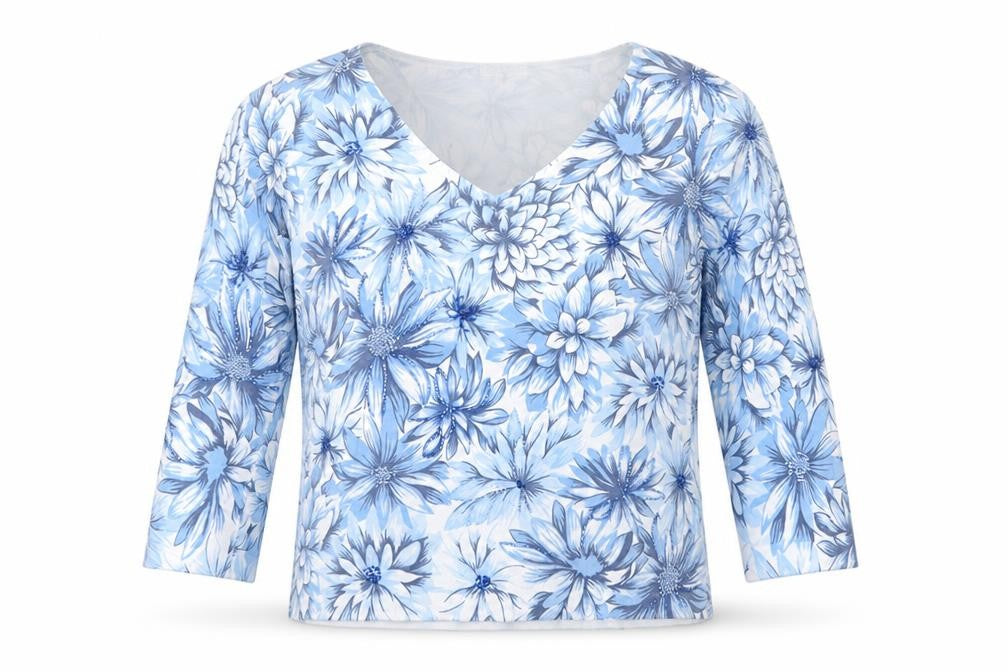 Kaliko Womens Blue V-Neck Floral Viscose Pullover Jumper Size 14