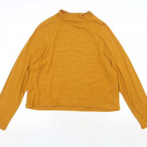H&M Womens Yellow Viscose Basic T-Shirt Size S High Neck