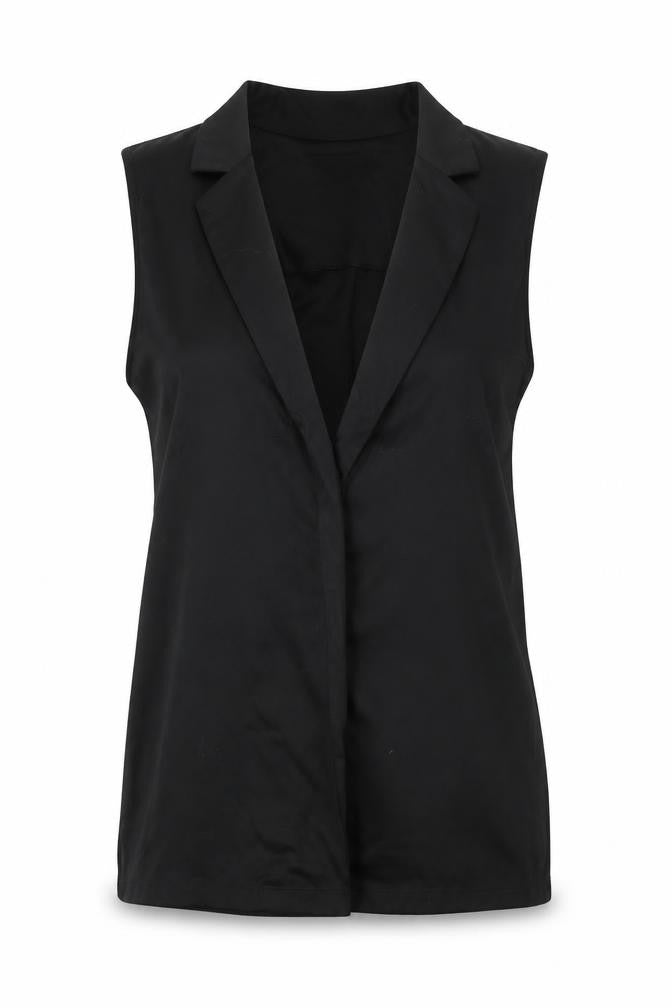 Front view of New Look women’s black jacket waistcoat, size UK 12, - open