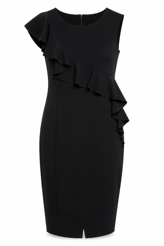 Front view of Next women’s black polyester a-line, size UK 6, round neck zip
