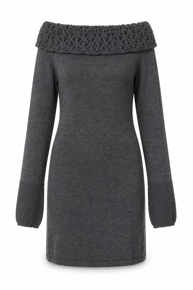 Body Flirt Womens Grey Acrylic Jumper Dress Size 6 Roll Neck Pullover