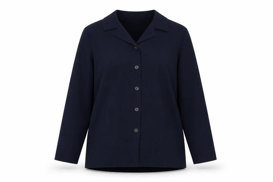 Front view of Mackays Blue Polyester Basic Button-Up, size 12, Collared