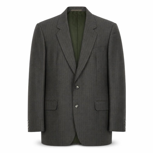 Front view of Odermark men’s grey striped polyester jacket suit jacket, size 42, regular