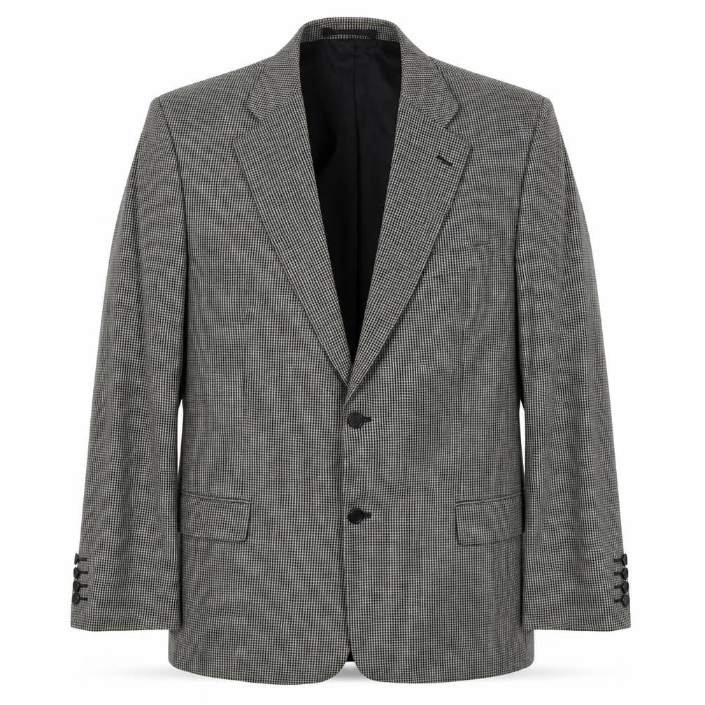 Front view of Marks & Spencer men’s beige geometric wool jacket suit jacket, size 44, regular