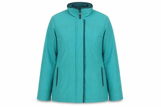 Front view of Eleganze women’s green jacket, size M, zip