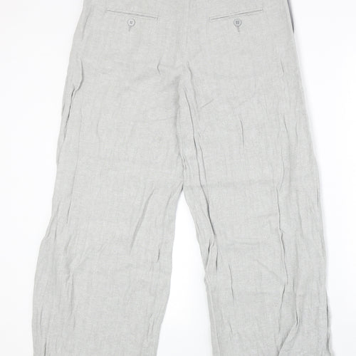 Marks and Spencer Womens Grey Linen Trousers Size 12 Regular Zip