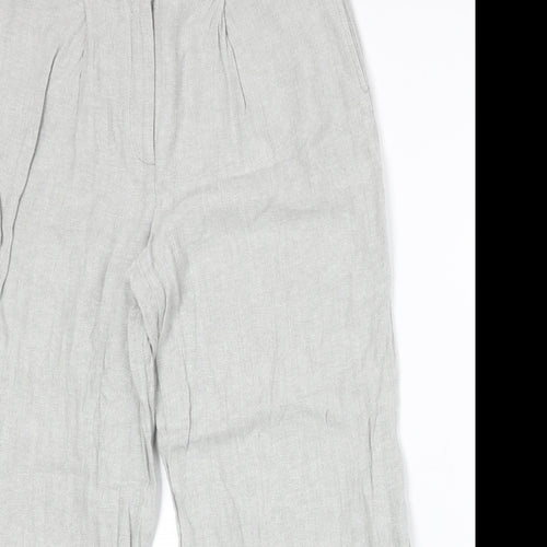 Marks and Spencer Womens Grey Linen Trousers Size 12 Regular Zip