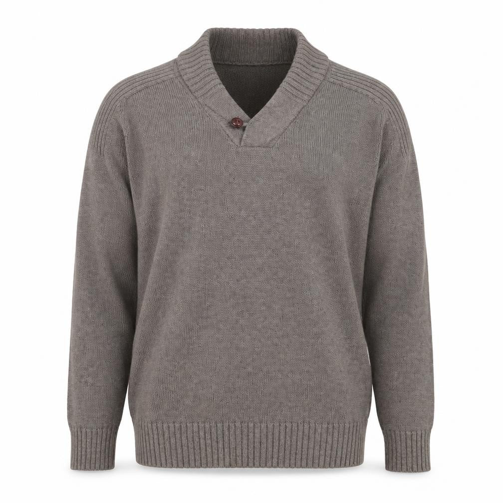 Easy Mens Brown V-Neck Cotton Pullover Jumper Size M Long Sleeve