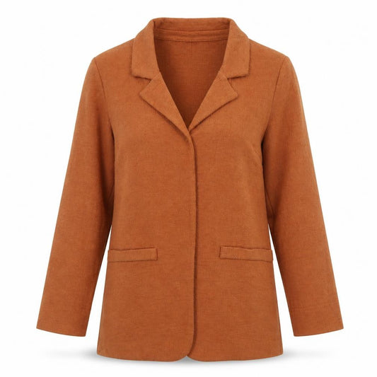 Front view of New Look women’s brown jacket, size UK 8, button