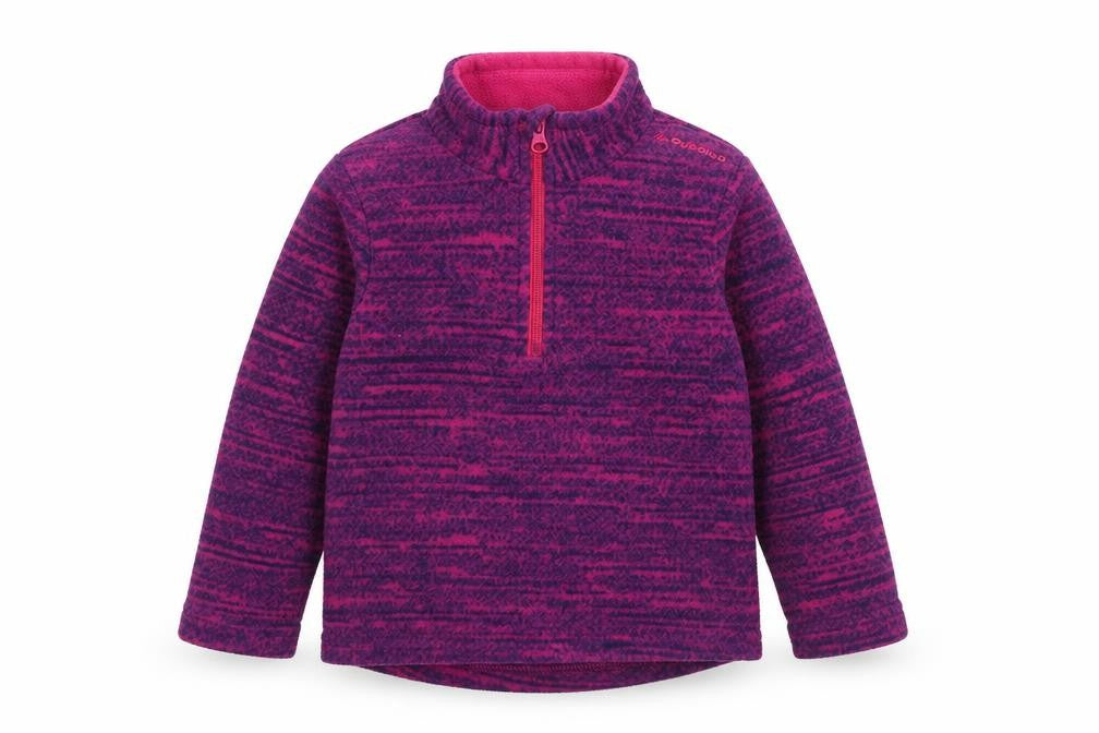Front view of Decathlon girls’ purple polyester pullover sweatshirt, size 2, years zip