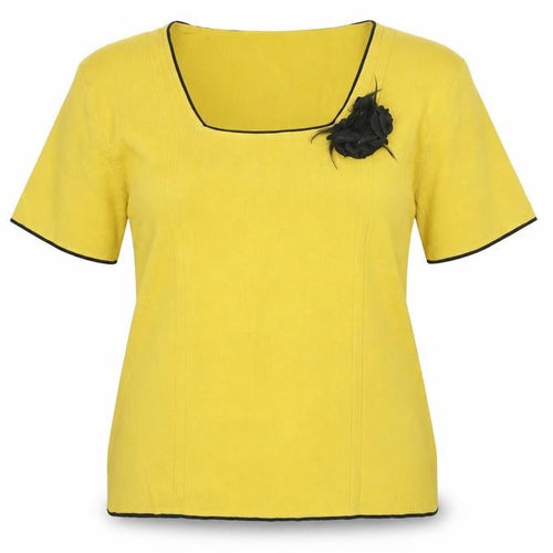 Just Elegance Womens Yellow Square Neck Viscose Pullover Jumper Size L - Flower Detail