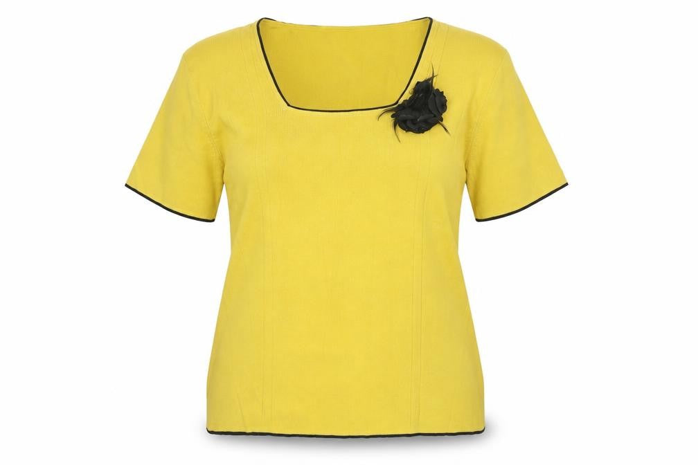 Just Elegance Womens Yellow Square Neck Viscose Pullover Jumper Size L - Flower Detail