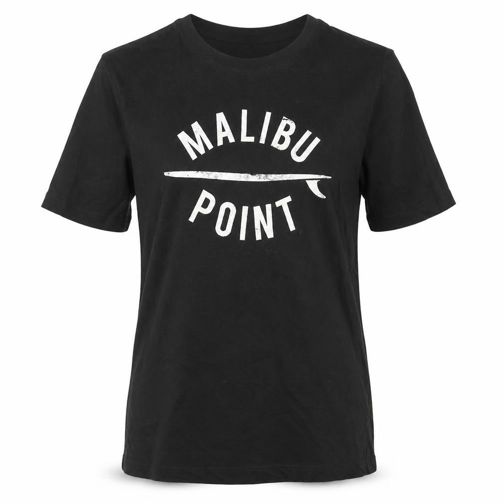Front view of H&M women’s black cotton basic t-shirt, size XS, round neck - malibu