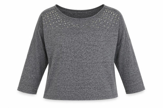 Front view of Select women’s grey polyester basic blouse, size UK 10, boat neck