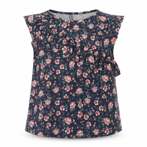 Colours of The World Womens Blue Floral Polyester Basic Blouse Size M Round Neck