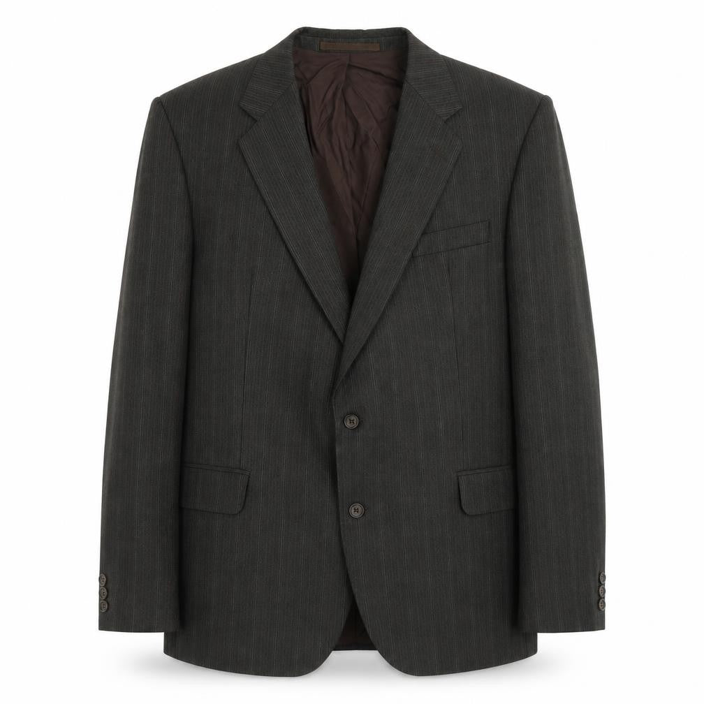 Front view of Westbury men’s grey striped polyester jacket suit jacket, size 44, regular
