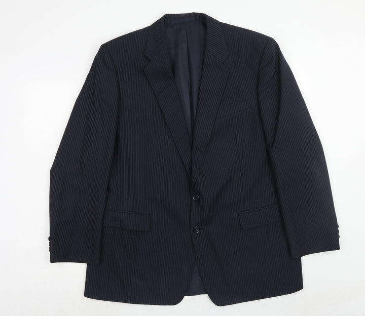 Hodges Mens Blue Striped Polyacrylate Fibre Jacket Suit Jacket Size 44 Regular