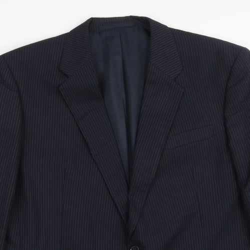 Hodges Mens Blue Striped Polyacrylate Fibre Jacket Suit Jacket Size 44 Regular