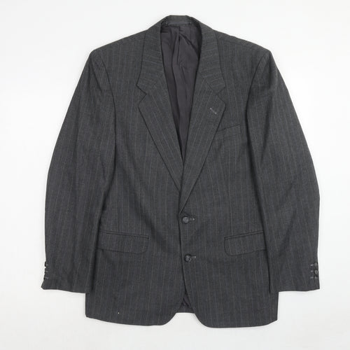 Burton Mens Grey Striped Polyester Jacket Suit Jacket Size 38 Regular