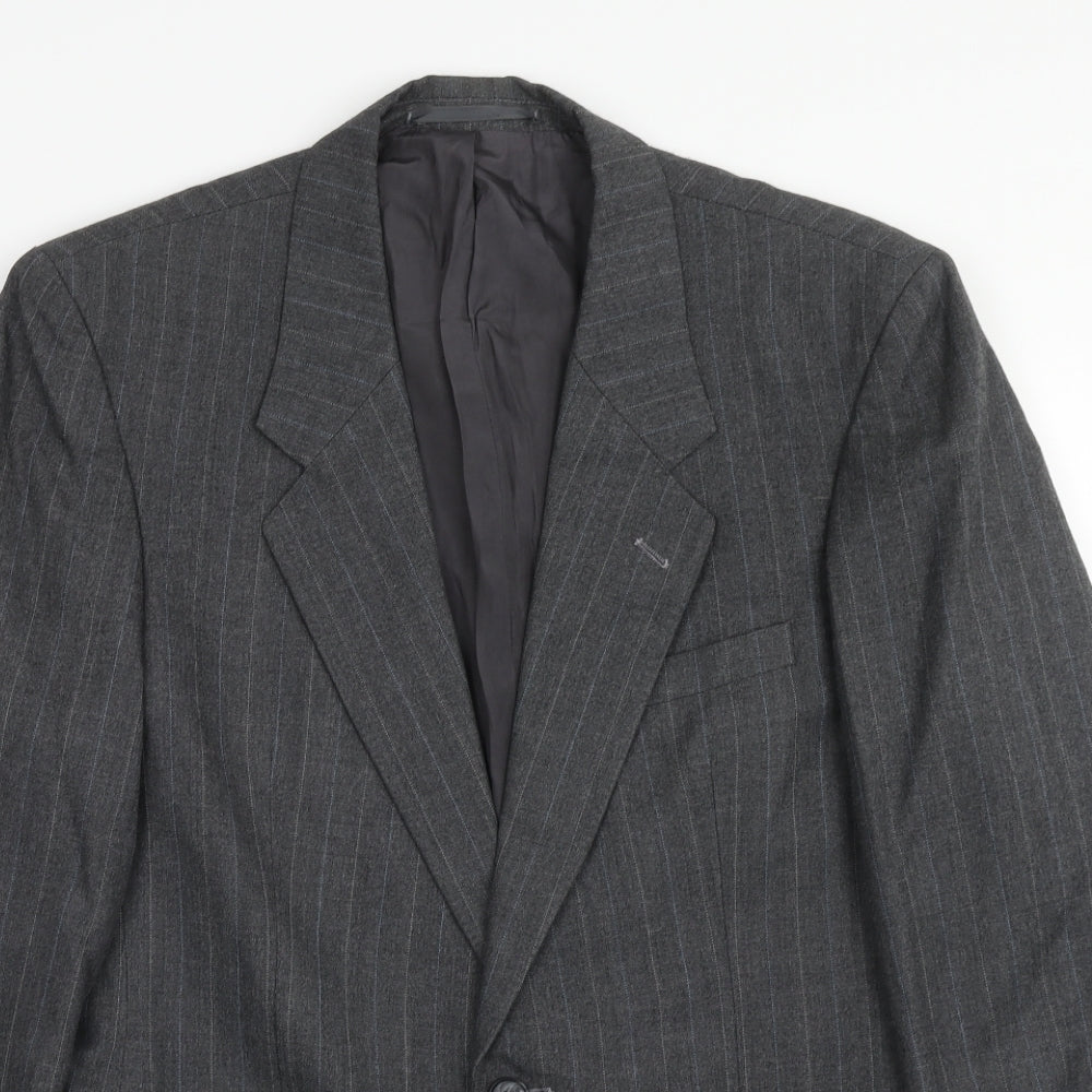 Burton Mens Grey Striped Polyester Jacket Suit Jacket Size 38 Regular