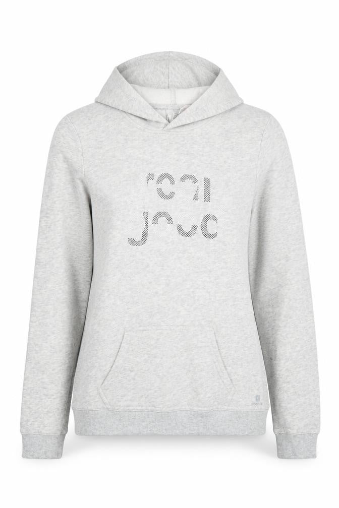 Front view of Decathlon women’s grey cotton pullover hoodie, size M, pullover