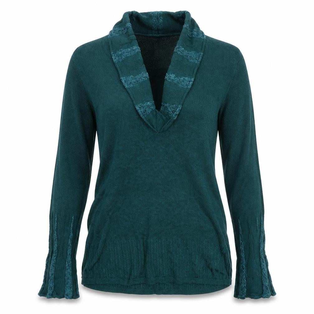 Front view of Meco Mode women’s blue v-neck acrylic jumper, size UK 14
