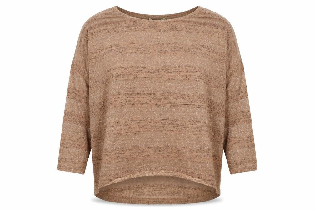 Front view of Oasis women’s beige round neck acrylic jumper, size L