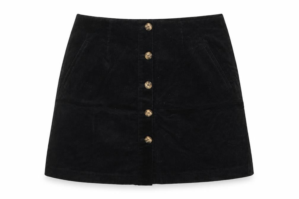 Tayfan Womens Black Cotton A-Line Skirt Size 38 in Button