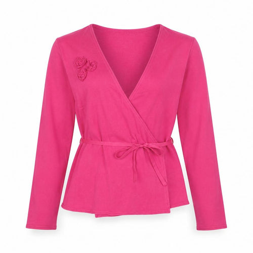 RW&CO Womens Pink Cotton Wrap Blouse Size M V-Neck
