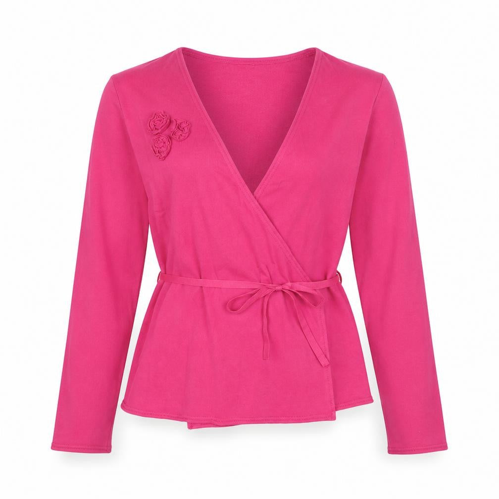 RW&CO Womens Pink Cotton Wrap Blouse Size M V-Neck