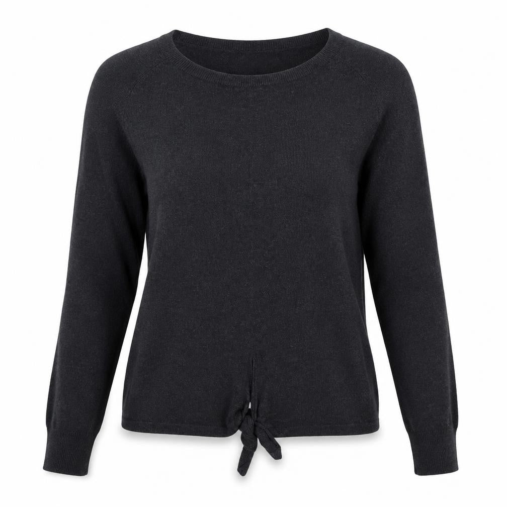 Front view of OPUS women’s grey round neck cotton jumper, size UK 8
