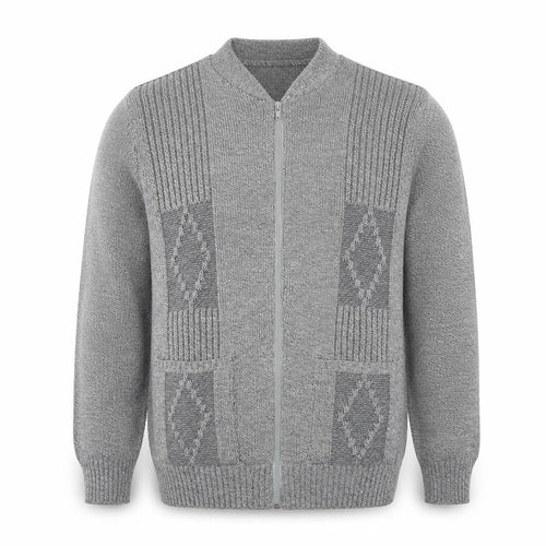 FAB Mens Grey V-Neck Geometric Acrylic Full Zip Jumper Size S Long Sleeve