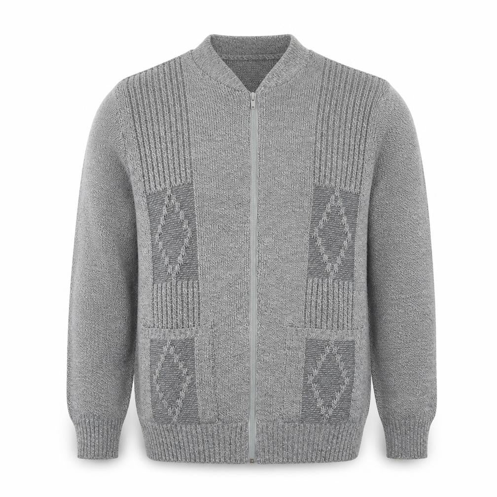 FAB Mens Grey V-Neck Geometric Acrylic Full Zip Jumper Size S Long Sleeve
