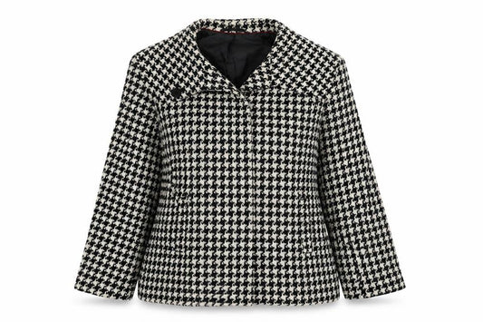 Front view of Mackays Black Geometric Jacket, size 12, Button