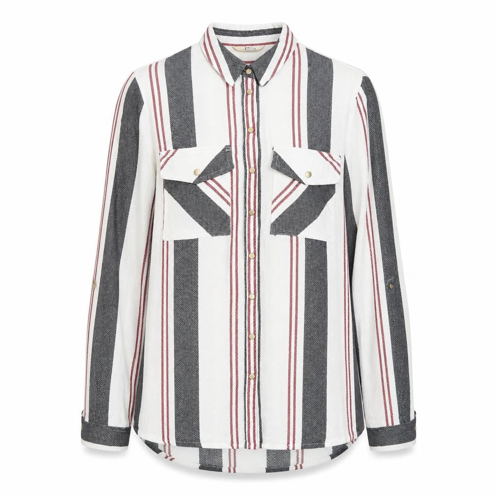 River Island Womens White Striped Viscose Basic Button-Up Size 10 Collared
